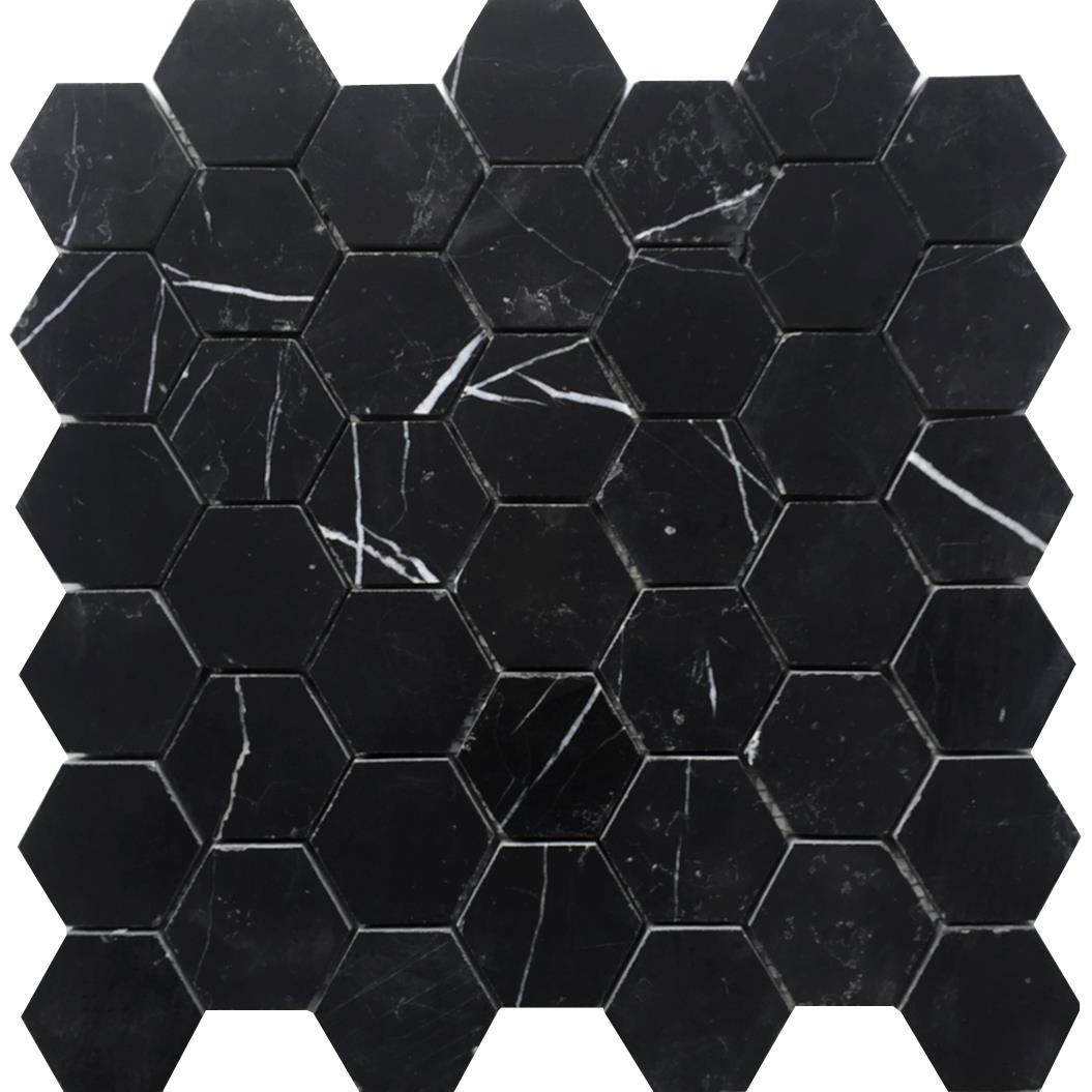 Nero marmor hexagon silkematt 4,8x4,8x1 cm